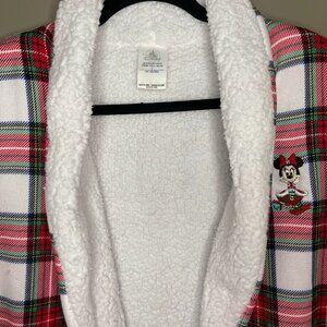 Disney Christmas Plaid Minnie Mouse Sherpa Fleece long sweater Wrap Small